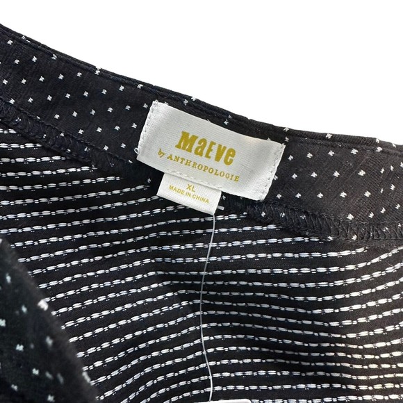 MAEVE Anthropologie Women's Black Polka Dot One Shoulder Puff Sleeve Top Size XL - Picture 4 of 6